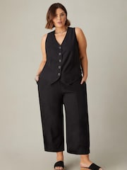 Live Unlimited Black Curve Linen Mix Wide Leg Seamed Cropped Trousers - Image 1 of 4