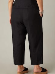 Live Unlimited Black Curve Linen Mix Wide Leg Seamed Cropped Trousers - Image 2 of 4