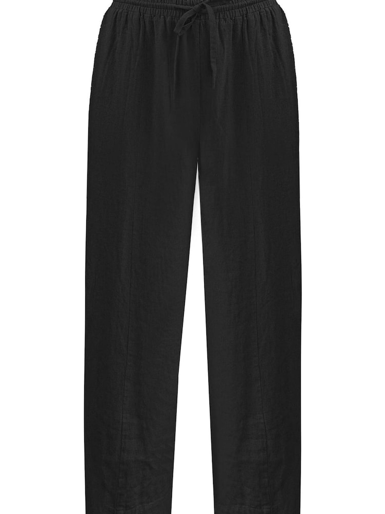 Live Unlimited Black Curve Linen Mix Wide Leg Seamed Cropped Trousers - Image 4 of 4