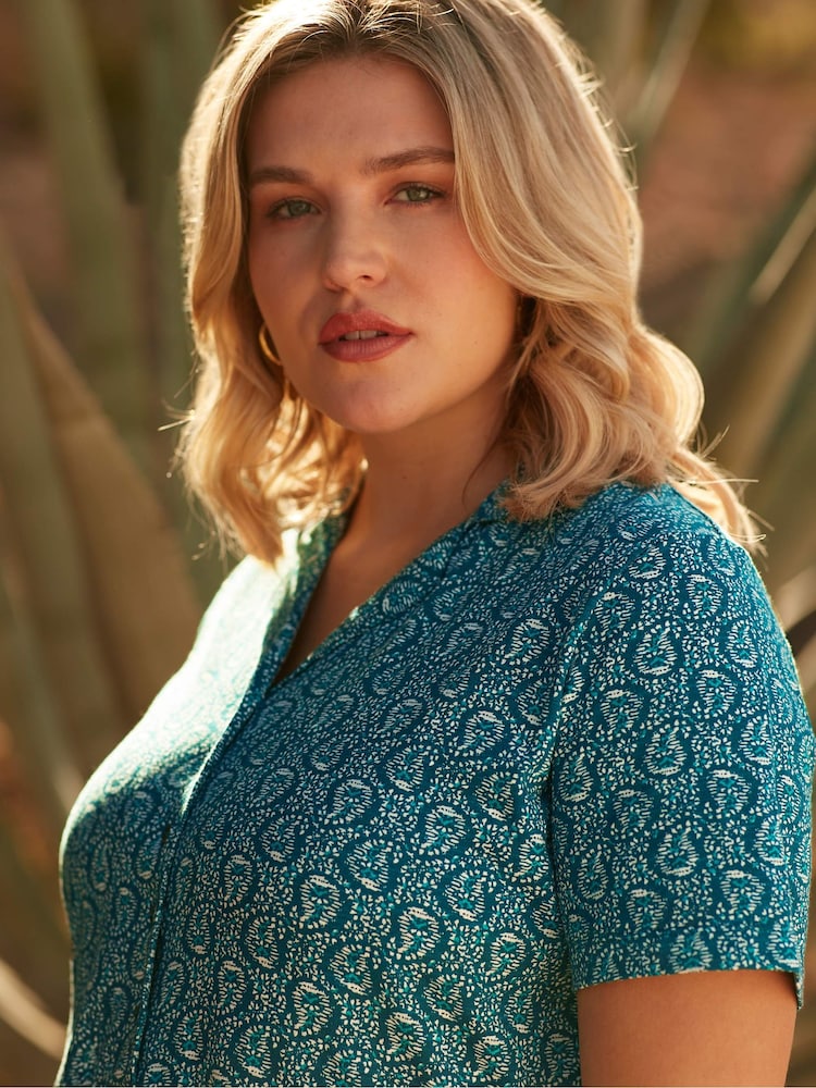 Live Unlimited Green Curve Paisley Print Jersey Shirt Dress - Image 2 of 4