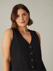 Live Unlimited Black Curve Linen Mix Waistcoat - Image 2 of 7