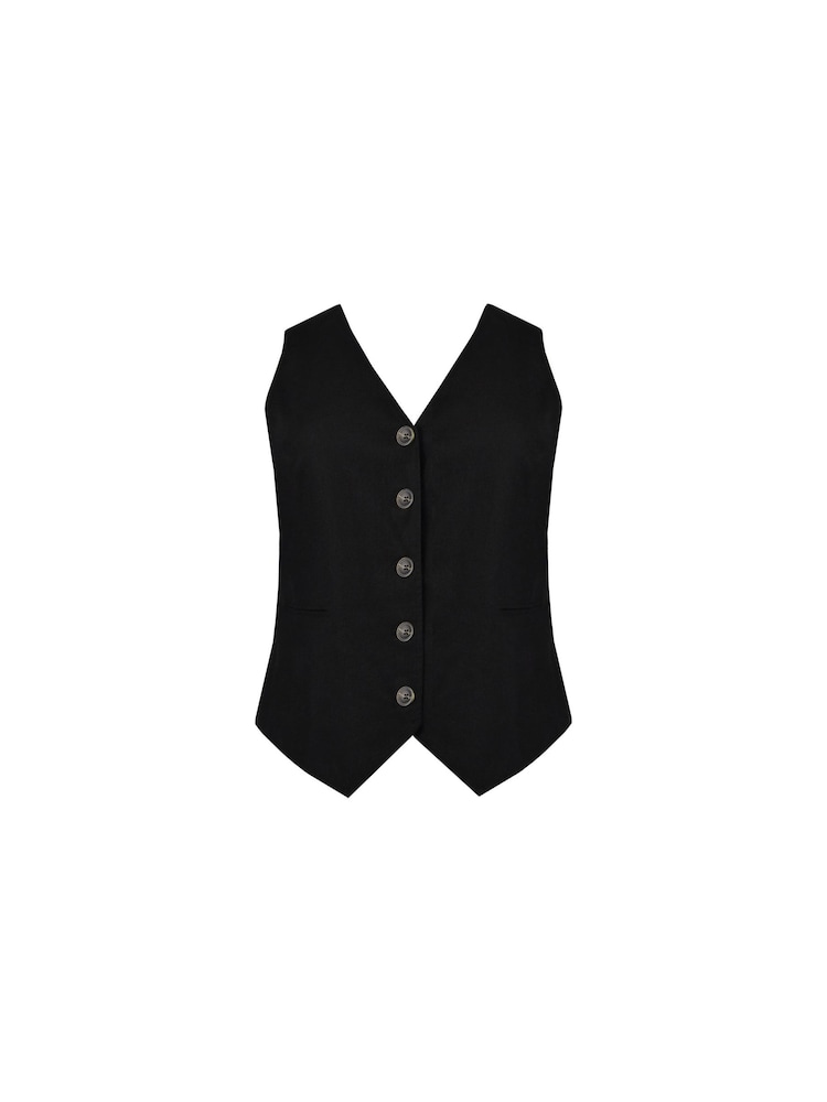 Live Unlimited Black Curve Linen Mix Waistcoat - Image 7 of 7