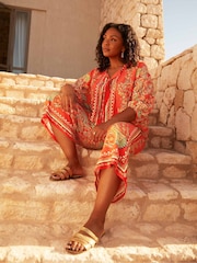 Live Unlimited Red Curve Scarf Print Cropped Trousers - Image 6 of 6