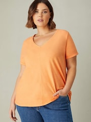 Live Unlimited Orange Curve Cotton Slub V-Neck T-Shirt - Image 1 of 4