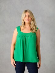 Live Unlimited Green Curve Pleat Neck Sleeveless Blouse - Image 1 of 4