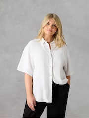 Live Unlimited White Curve Linen Mix Short Sleeve Shirt - Image 1 of 5