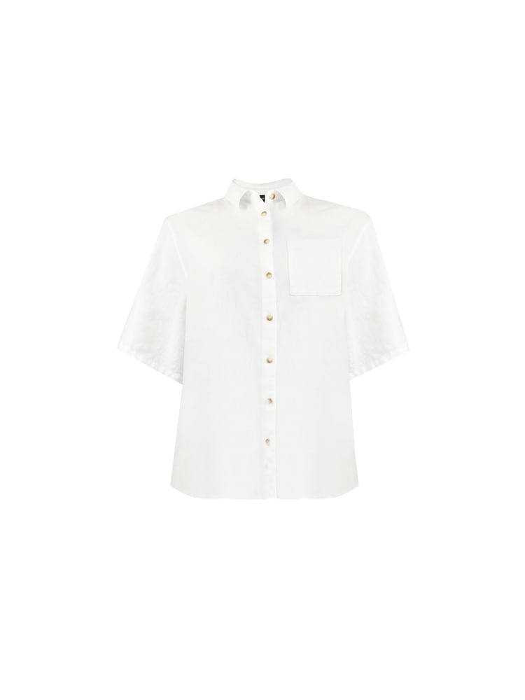 Live Unlimited White Curve Linen Mix Short Sleeve Shirt - Image 5 of 5