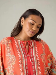 Live Unlimited Red Curve Scarf Print Tie Neck Blouse - Image 2 of 7