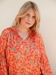 Live Unlimited Orange Curve Floral Nehru Collar Blouse - Image 3 of 4