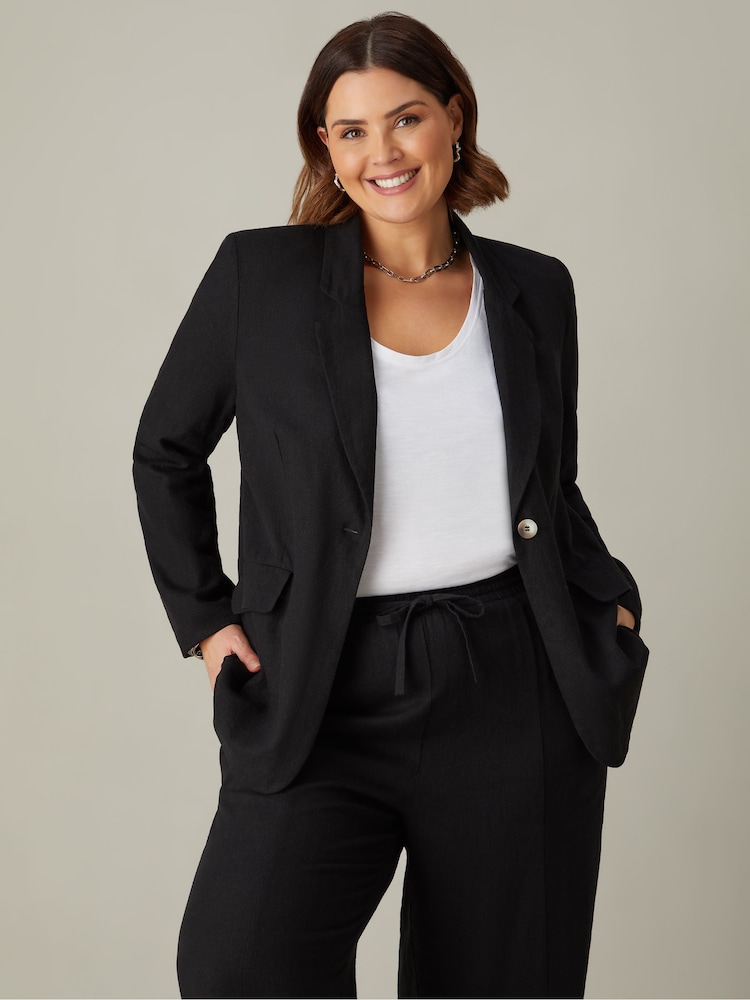 Live Unlimited Black Curve Linen Mix Blazer - Image 1 of 4