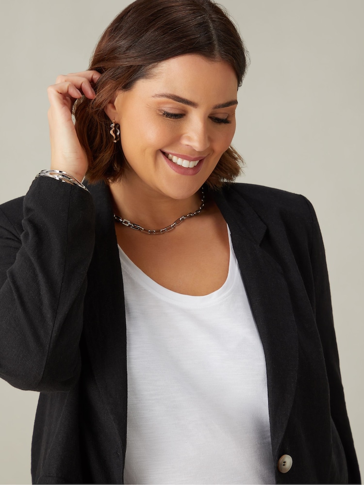 Live Unlimited Black Curve Linen Mix Blazer - Image 2 of 4