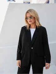 Live Unlimited Black Curve Linen Mix Blazer - Image 4 of 4