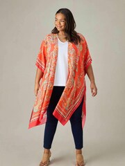 Live Unlimited Red Curve Scarf Print Kimono - Image 1 of 5