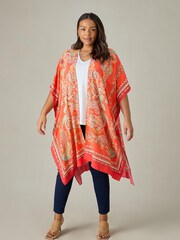 Live Unlimited Red Curve Scarf Print Kimono - Image 2 of 5