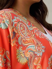 Live Unlimited Red Curve Scarf Print Kimono - Image 3 of 5