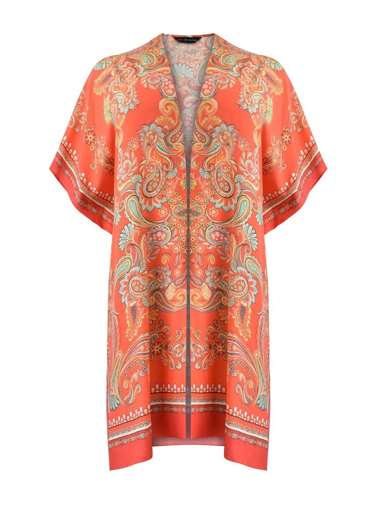 Live Unlimited Red Curve Scarf Print Kimono - Image 5 of 5