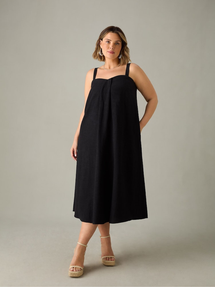 Live Unlimited Black Curve Linen Mix Bandeau Midaxi Dress - Image 7 of 7