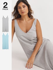 Simply Be Blue Pretty Secrets Value Sleeveless Nighties 2 Pack - Image 1 of 1