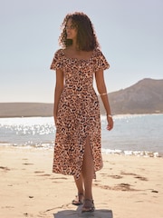 Animal Puff Sleeve Midi Dress - Image 2 of 6