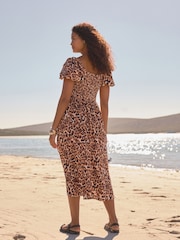 Animal Puff Sleeve Midi Dress - Image 5 of 6