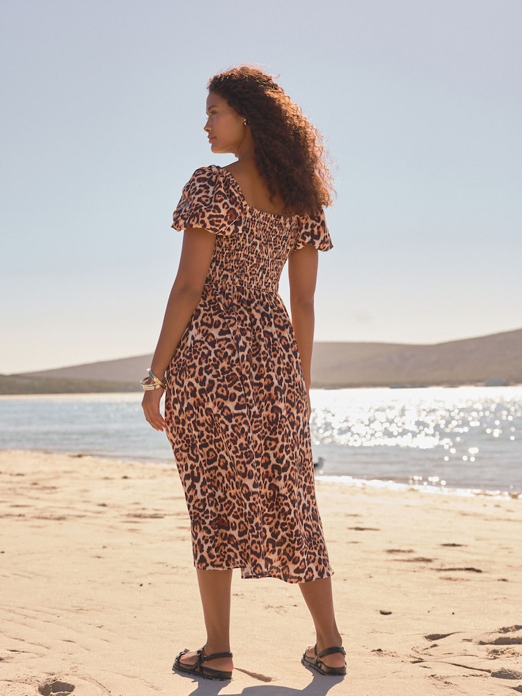 Animal Puff Sleeve Midi Dress - Image 5 of 8