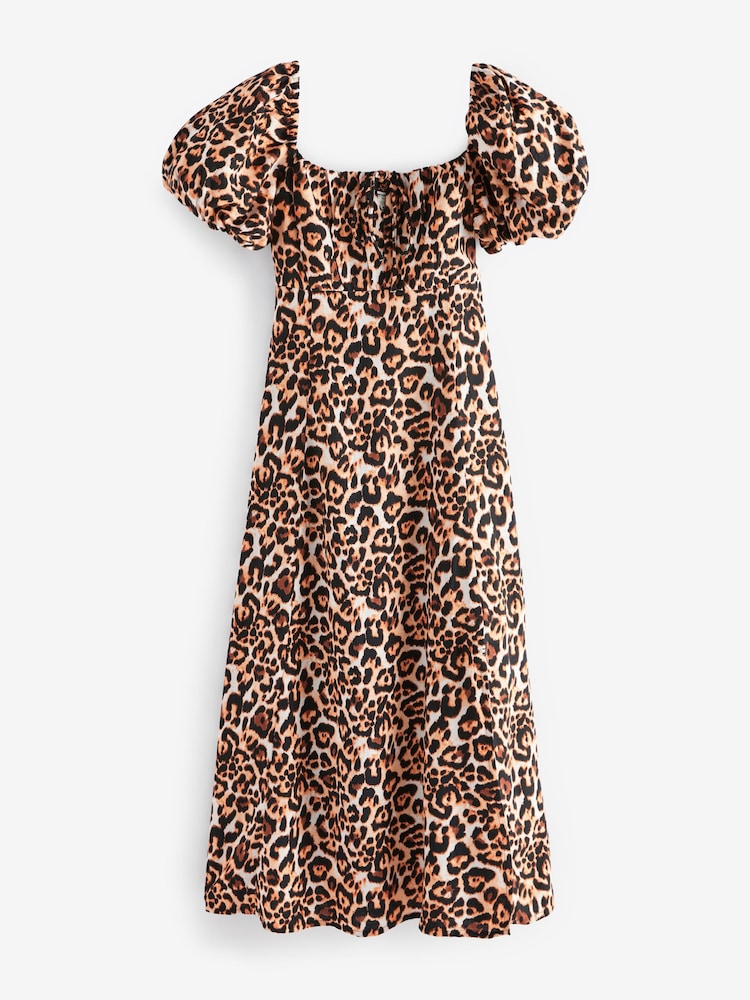 Animal Puff Sleeve Midi Dress - Image 7 of 8