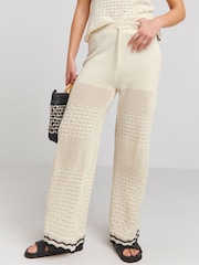 Simply Be Cream 100% Cotton Crochet Trousers - Image 1 of 4