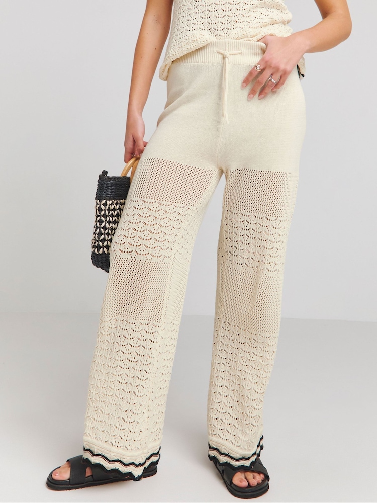 Simply Be Cream 100% Cotton Crochet Trousers - Image 1 of 4