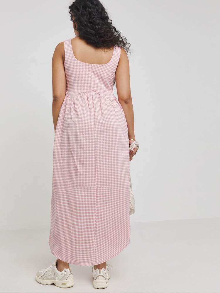 Simply Be Pink Gingham Smock Apron Dress - Image 2 of 4