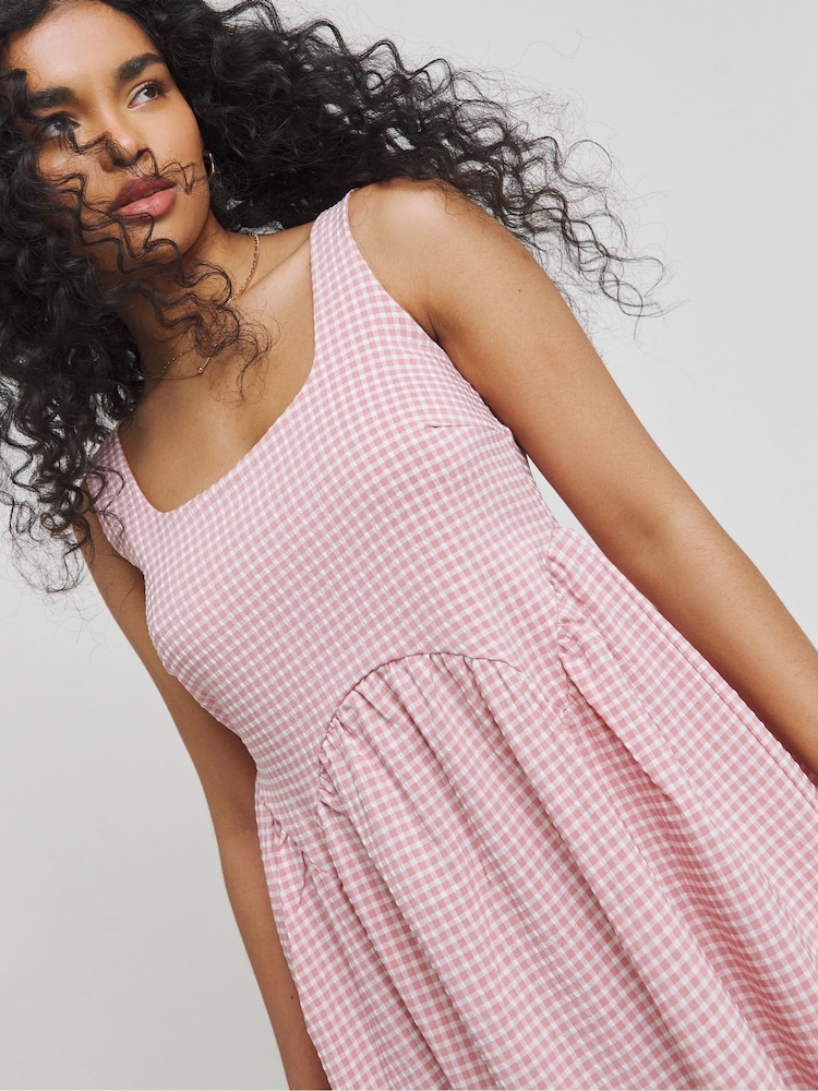 Simply Be Pink Gingham Smock Apron Dress - Image 4 of 4