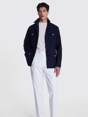 MOSS Navy Blue Matte Linen Safari Shirt - Image 1 of 4
