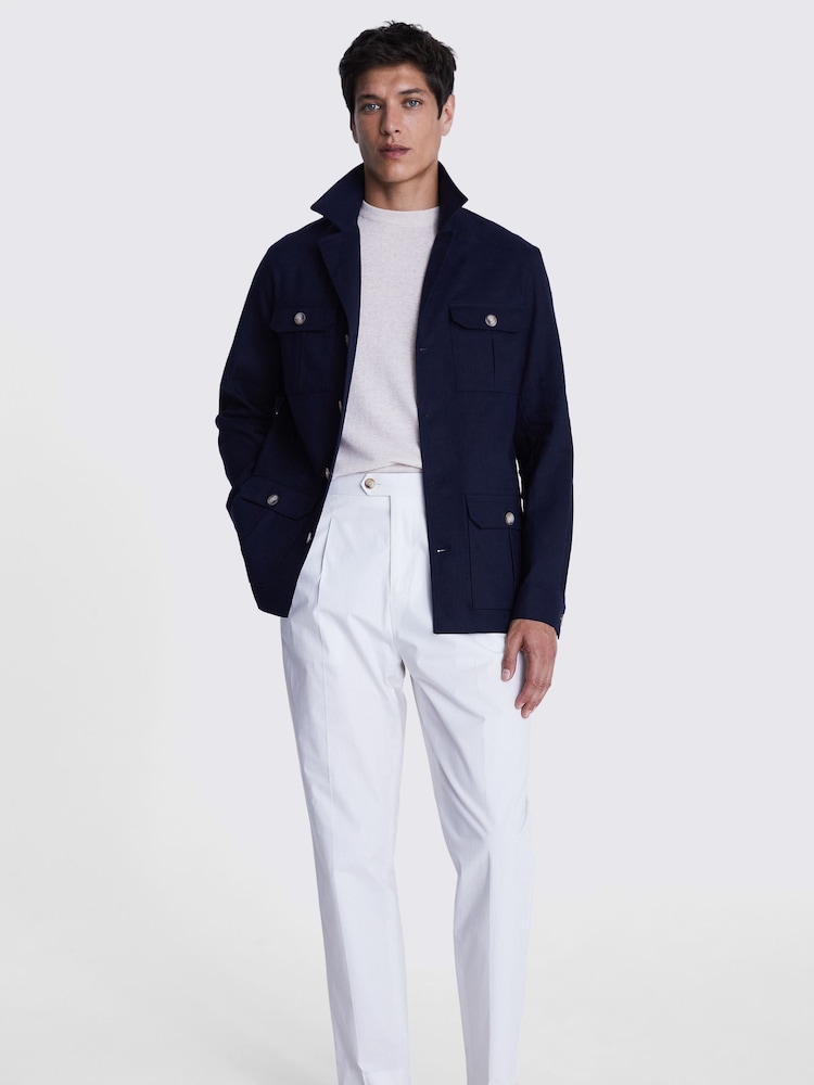MOSS Navy Blue Matte Linen Safari Shirt - Image 1 of 4