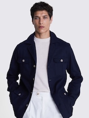 MOSS Navy Blue Matte Linen Safari Shirt - Image 2 of 4