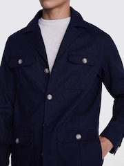 MOSS Navy Blue Matte Linen Safari Shirt - Image 3 of 4