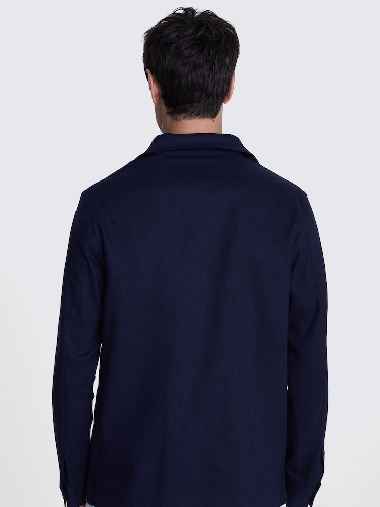 MOSS Navy Blue Matte Linen Safari Shirt - Image 4 of 4