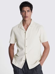 MOSS Natural Knitted Cuban Collar Shirt - Image 1 of 4