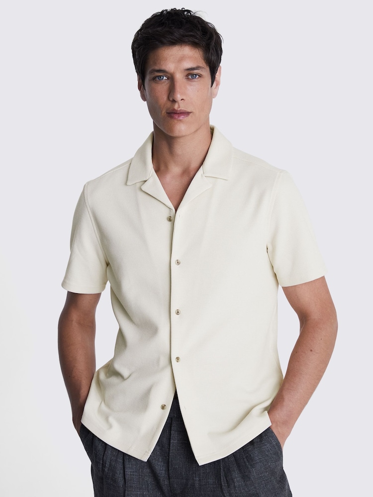 MOSS Natural Knitted Cuban Collar Shirt - Image 1 of 4