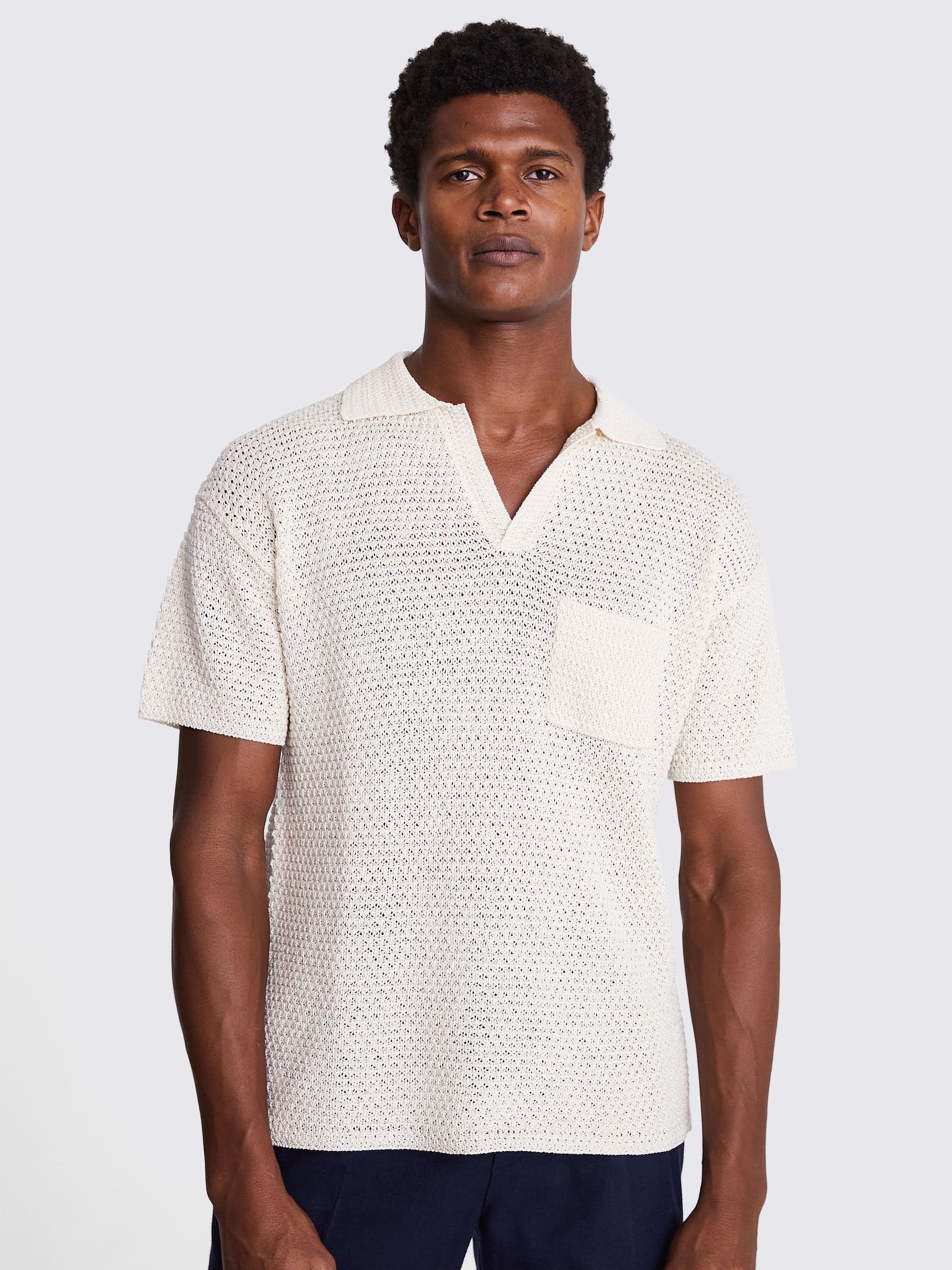 Buy MOSS Ecru Natural Open Knit Skipper 100% Cotton Polo Buy MOSS Ecru Natural Open Knit Skipper 100% Cotton Polo