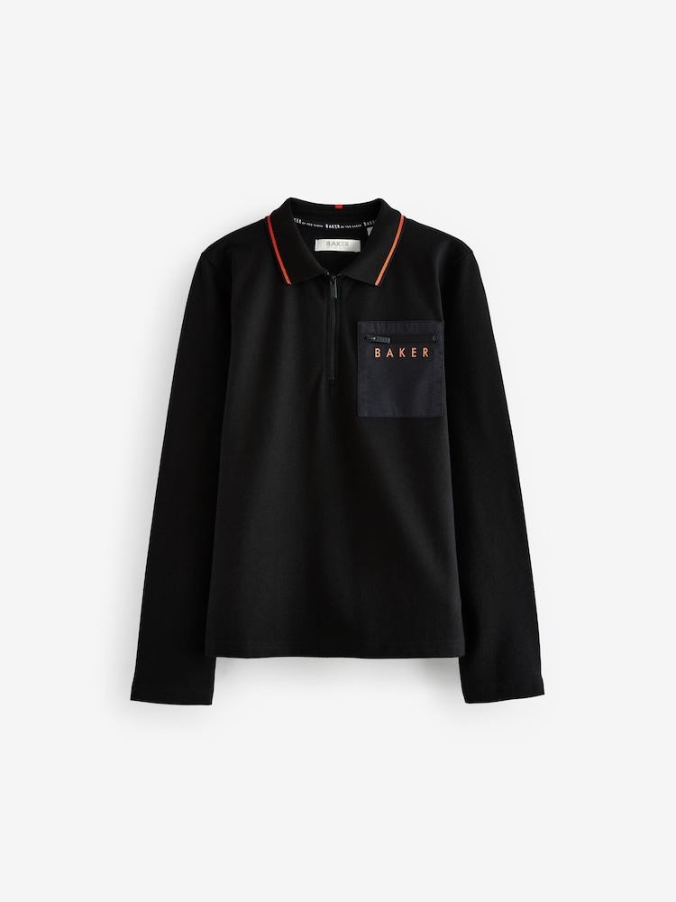Baker by Ted Baker Long Sleeve Black Polo Shirt - Image 1 of 4