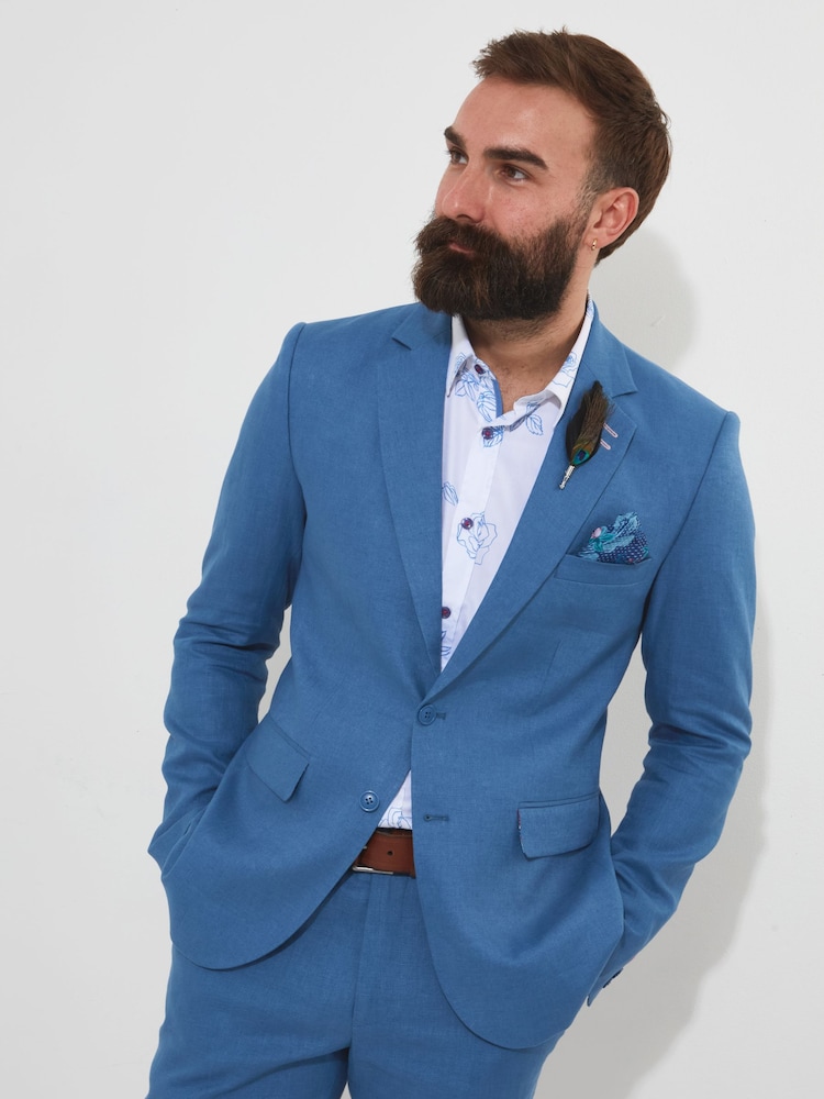 Joe Browns Blue Regular Fit Linen Suit: Jacket with Contrast Lining - Image 1 of 5