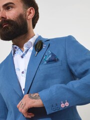 Joe Browns Blue Regular Fit Linen Suit: Jacket with Contrast Lining - Image 4 of 5