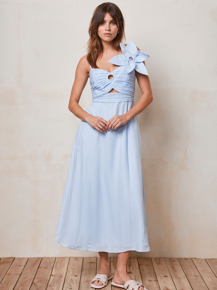 Mint Velvet Blue 100% Linen Pleated Midi Dress - Image 2 of 4