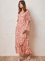 Mint Velvet Orange Floral Print Ruffle Maxi Dress - Image 1 of 4