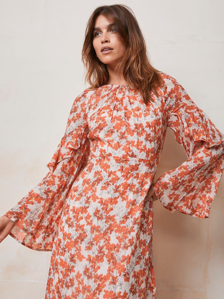 Mint Velvet Orange Floral Print Ruffle Maxi Dress - Image 2 of 4