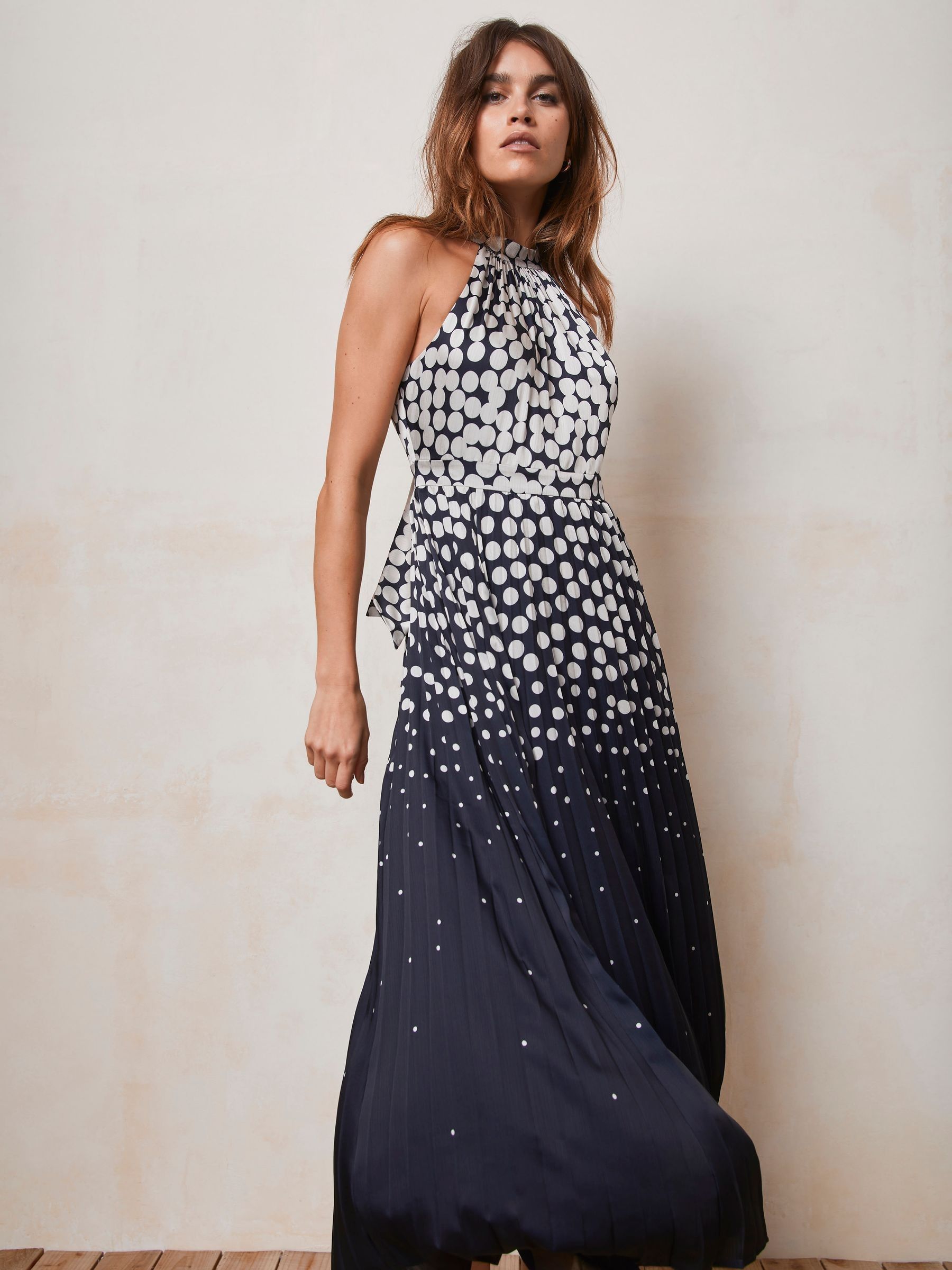 Navy and white polka dot maxi dress clearance