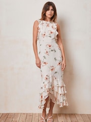 Mint Velvet Cream Floral Print Midi Dress - Image 1 of 4
