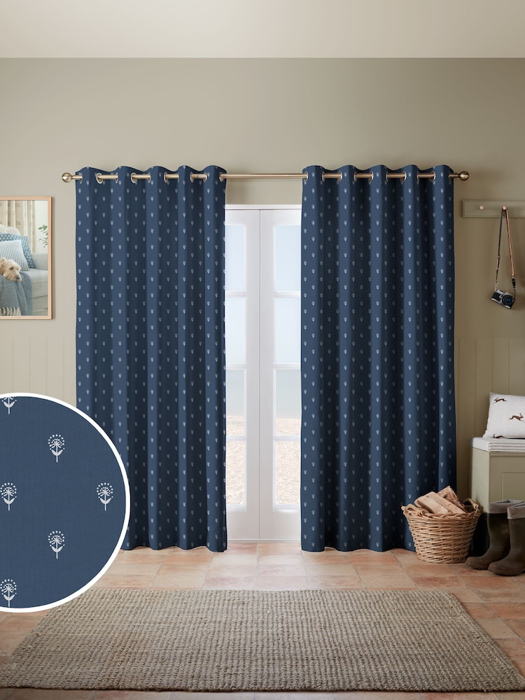 Emily Bond Indigo Blue 100% Cotton Wild Thyme Made to Measure Curtains - Image 1 of 10