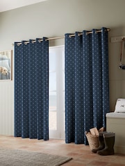 Emily Bond Indigo Blue 100% Cotton Wild Thyme Made to Measure Curtains - Image 2 of 10