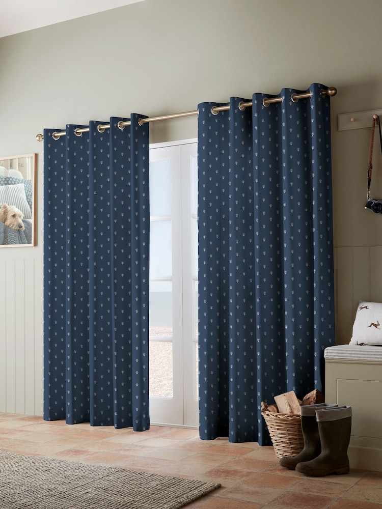 Emily Bond Indigo Blue 100% Cotton Wild Thyme Made to Measure Curtains - Image 2 of 10