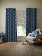 Emily Bond Indigo Blue 100% Cotton Wild Thyme Made to Measure Curtains - Image 5 of 10